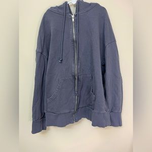 navy/indigo SHEIN BASICS zip up pouch pocket drawstring hoodie